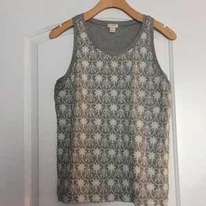 J. Crew Gray White Embroidered Floral Tank Top S